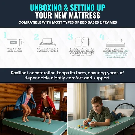 5-inch thick foam mattress with durable vinyl cover for long-lasting use