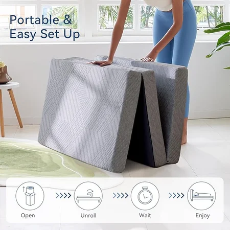 AMICLIBER tri-fold mattress showing compact folded size