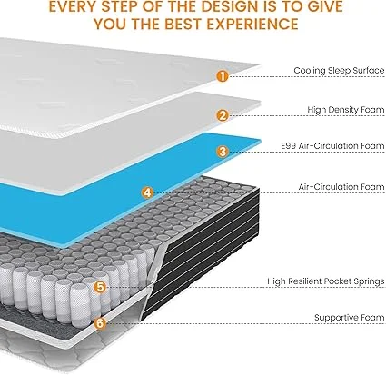 Quiet and comfortable sleep mattress with supportive design