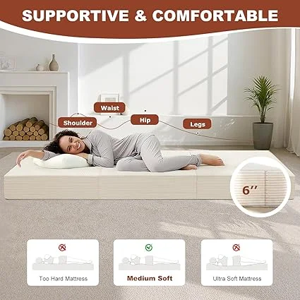 AOLVDOW foldable mattress with carry handles for easy transport