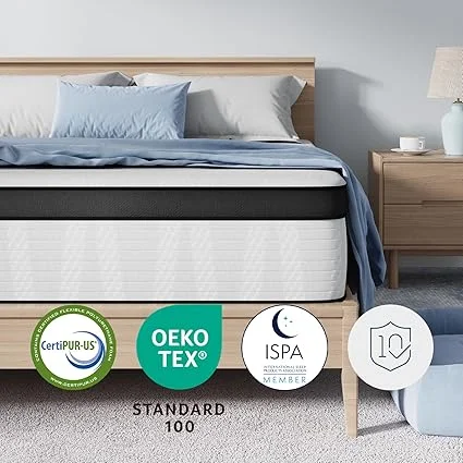 Cutaway view showing Avenco hybrid mattress layers and construction