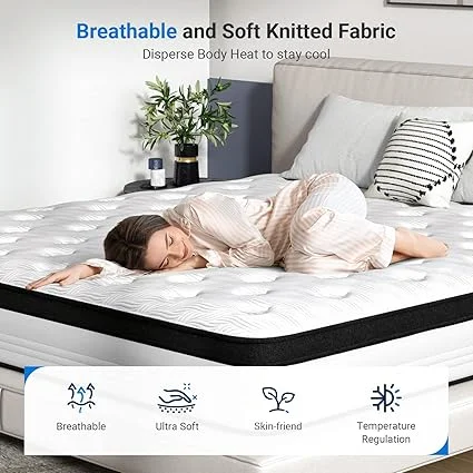 Avenco queen mattress with breathable knit fabric for cooling
