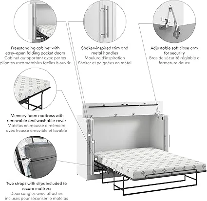 Bestar white murphy bed with sleek cabinet design and storage space