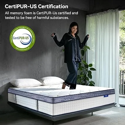 Close-up of BURFLY1977 hybrid mattress layers showing memory foam and individual pocket springs