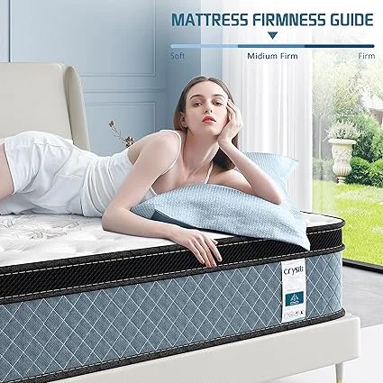 Cutaway view showing memory foam and support layers of Crystli mattress