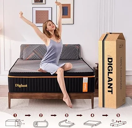 DIGLANT hybrid mattress featuring cooling technology and pressure relief for side sleepers