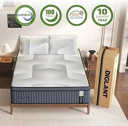 DIGLANT memory foam hybrid queen mattress in bedroom setting