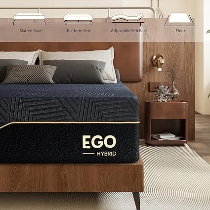 Side view of 14-inch thick Dyonery hybrid mattress showing layers