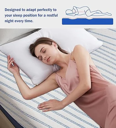 White memory foam mattress with blue accents and modern design