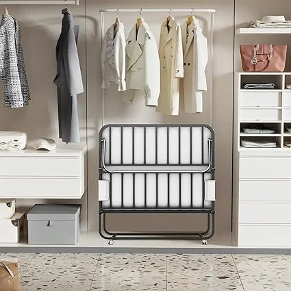 Espsilto 75x46 inch rollaway bed folded for compact storage