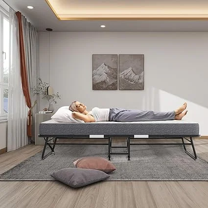 Espsilto portable bed folded for compact storage in closet