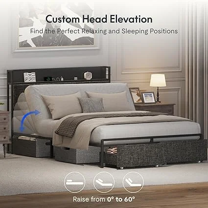FLEXISPOT adjustable bed with included 4-piece queen sheet set on mattress
