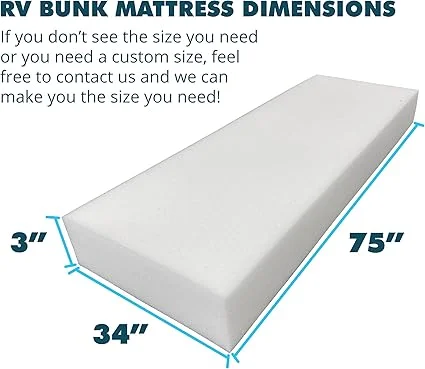 Durable USA-made Foamma RV mattress without cover, 34x75 inches