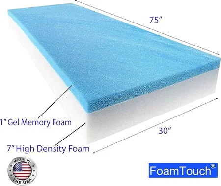 Side view of FoamTouch 8-inch mattress measuring 75 by 30 inches