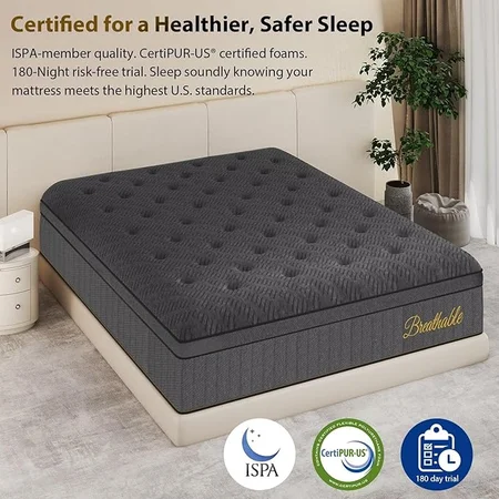 Cross-section showing 12-inch queen mattress layers and construction