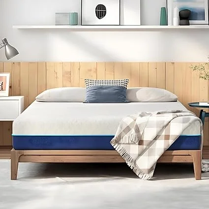 Generic twin size gel memory foam mattress in a box, unboxed and expanding