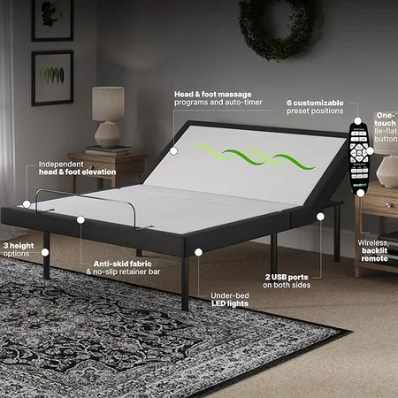 GhostBed adjustable bed with massage feature for therapeutic comfort