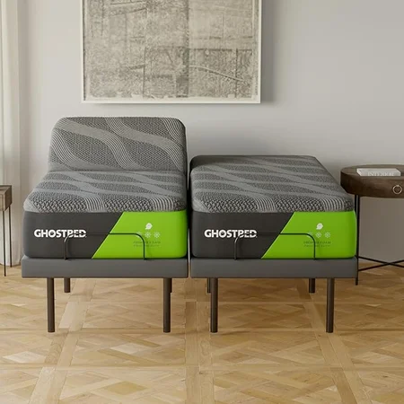 GhostBed split king adjustable bed frame with cooling memory foam mattress