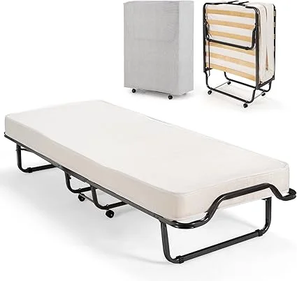 GOFLAME folding bed with memory foam mattress in compact folded position