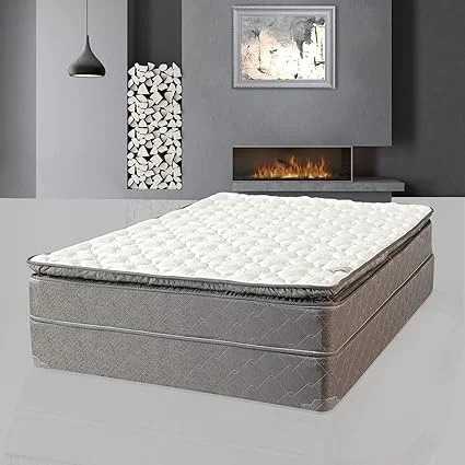 Greaton queen mattress with pillowtop and wood box spring