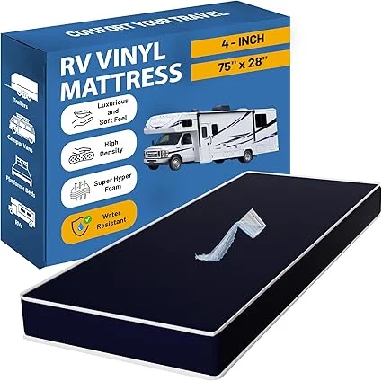 Greaton blue short queen foam vinyl mattress with water-resistant surface