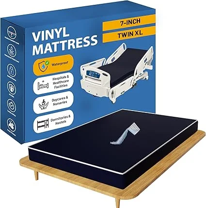 Greaton Twin XL blue mattress with water resistant nylon vinyl foam construction