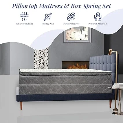 Queen mattress and wood box spring set by Greaton
