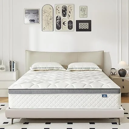 Happiland 10-inch hybrid queen mattress in unboxed setup