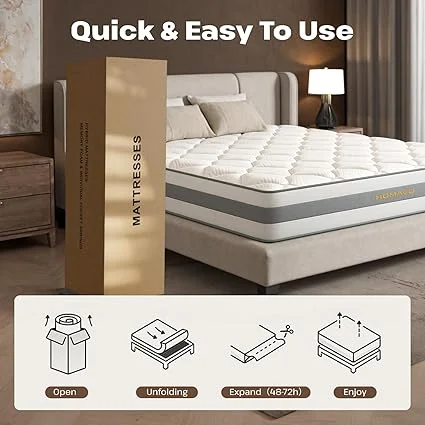 12 inch thick hybrid mattress showing memory foam and spring layers