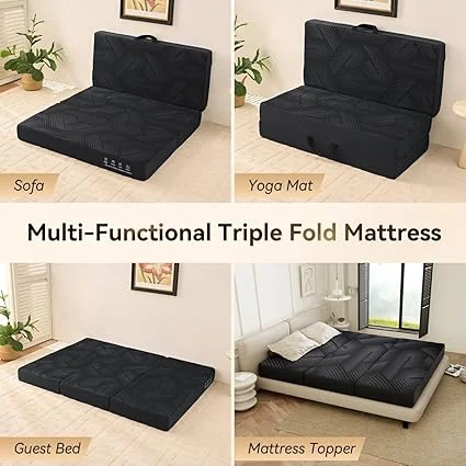 Housiney 75x38 inch black foldable twin mattress