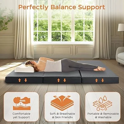 HXXUYY tri-fold mattress set up in RV for camping and travel