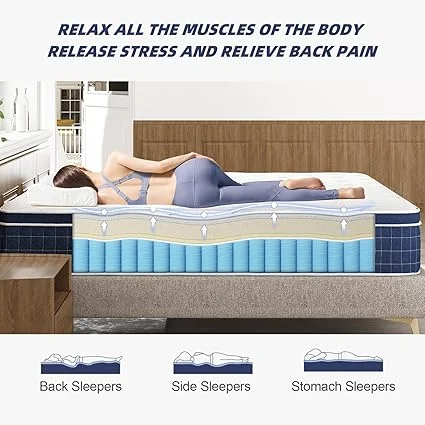 Person experiencing stress relief and comfort on hybrid mattress