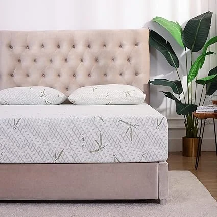 Memory foam bed mattress with bamboo fabric for enhanced comfort