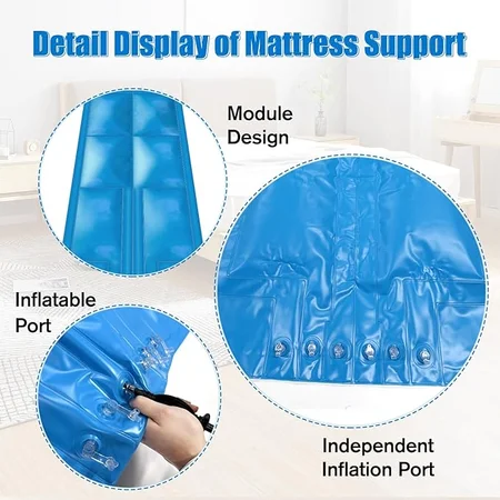 Blue adjustable firmness bed support for mattress enhancement