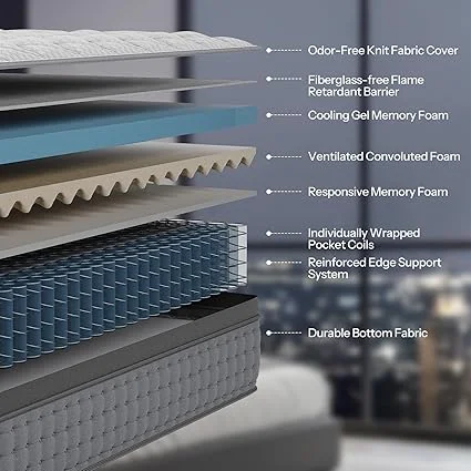 Hypoallergenic queen mattress with pocket coils and strong edge support