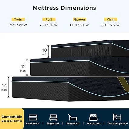 14 inch LOKLNEYK mattress offering pressure relief with medium plush feel