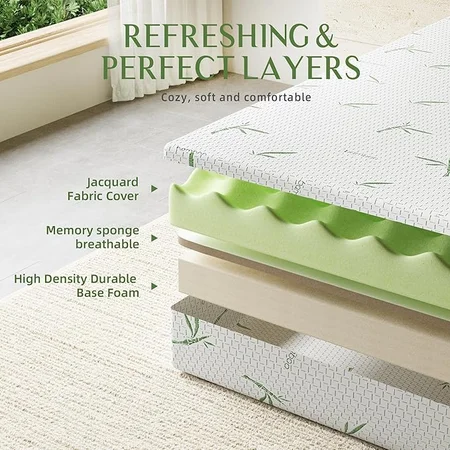 Green tea infused cooling gel memory foam regulates sleep temperature