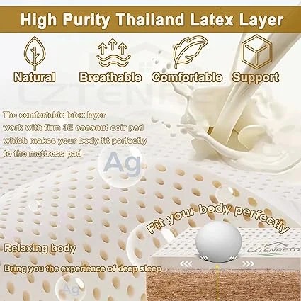 White coconut palm mattress pad with natural design