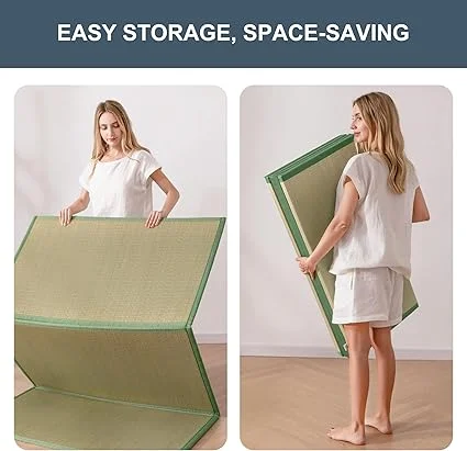MAXYOYO tatami mat measuring 79x39 inches with a thick 0.5-inch rush grass construction