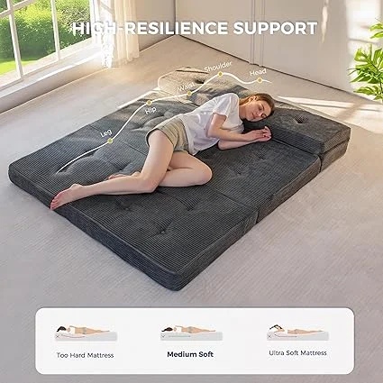 MAXYOYO tufted foam mattress set up as comfortable floor couch
