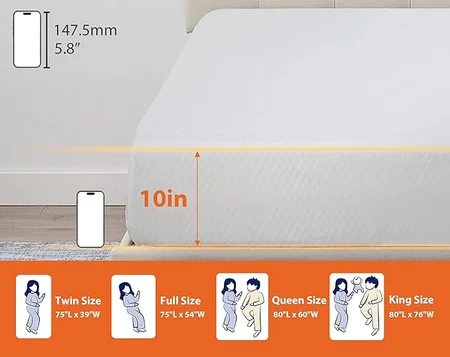 CertiPUR-US certified 10 inch memory foam mattress for safe sleep