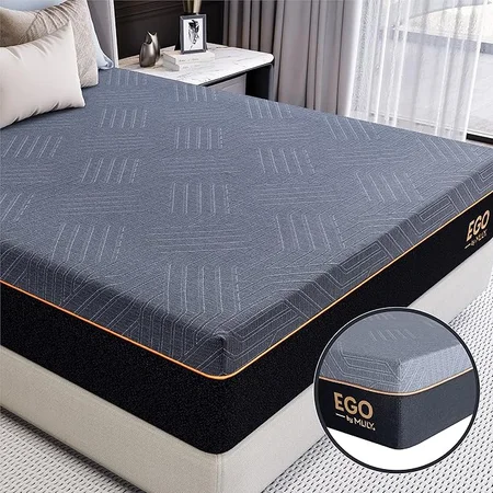Dark gray twin mattress being unboxed and set up