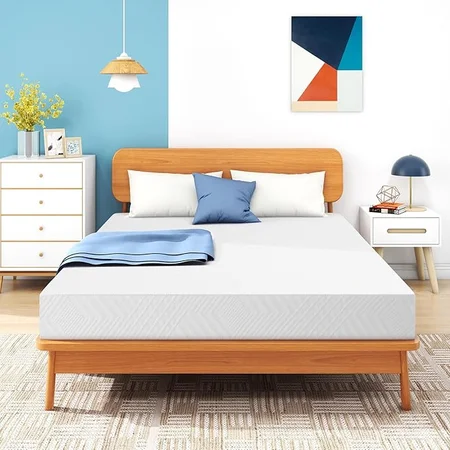 MLILY 8-inch memory foam mattress unboxed and expanding on bed frame