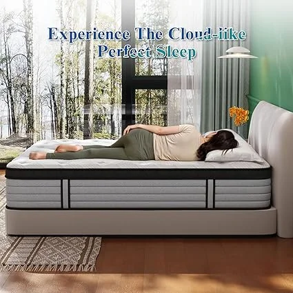 NeoDream full size mattress properly placed on bed frame in bedroom