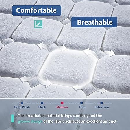 Fiberglass-free breathable cover on Ninare queen mattress for cool sleep