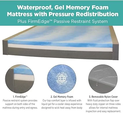 Durable medical grade memory foam mattress for long-term care facilities