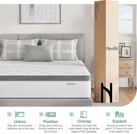 Novilla full size mattress compressed in a box for easy delivery