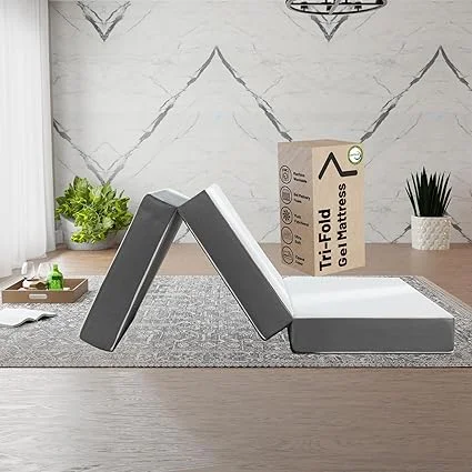 Nutan 3-inch tri-folding gel memory foam mattress in white