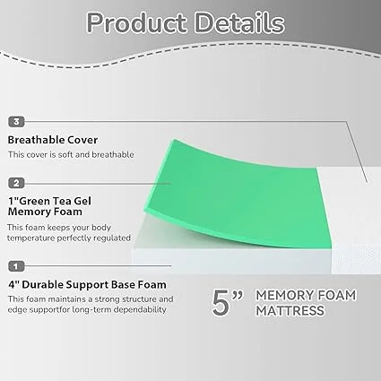 Cooling and breathable memory foam mattress for twin beds