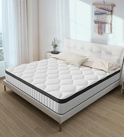 Hybrid mattress with reinforced edge support and box spring construction